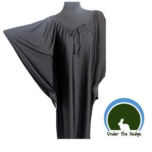 Vintage Barbara Winters Black Batwing Maxi OSFA Nylon Dress glam 70s 80s retro